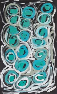 teal colour with black and white swirly design