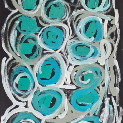 teal colour with black and white swirly design